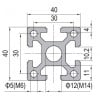T-Slot Aluminium Extrusion - PG40 Profile 40x40mm - Diagram