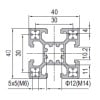 T-Slot Aluminium Extrusion - PG40 Profile 40x40mm - Diagram
